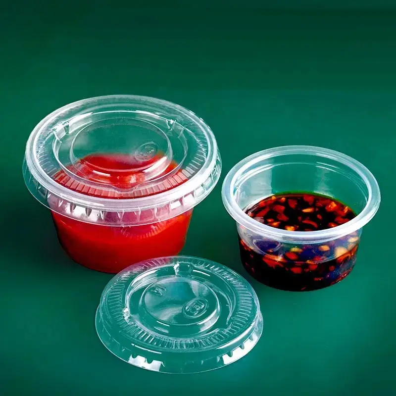 फ़ैक्टरी बिक्री 2-4 ऑउंस पीईटी कप डिस्पोजेबल रेस्तरां छोटा प्लास्टिक सॉस कप