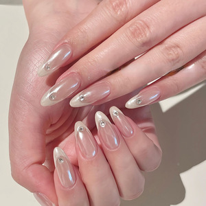 Vente en gros de faux ongles Aurora haut de gamme, 10 pièces, faits à la main, courts, en acrylique naturel, avec cristaux, personnalisables - Product Image 2