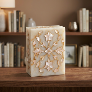Boîte à bijoux rectangulaire élégante et moderne en marbre Stonecrafts International, incrustation florale en nacre gravée, rangement décoratif pour la maison - Product Image 3