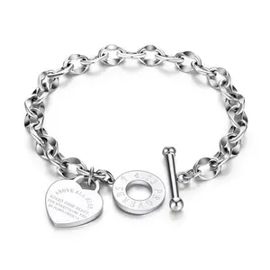 Groothandel Christelijke Sieraden Rose Goud Zilver O Vormige Ketting Armband Met Gegraveerde Bijbel Spreuken Hart Ronde Charm Armbanden