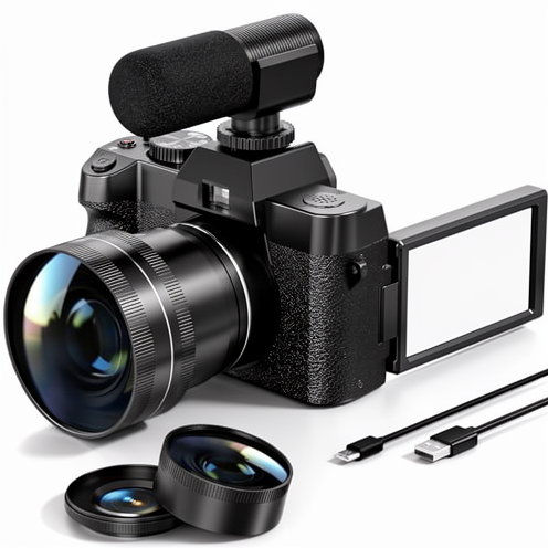 48MP Digital Camera Photography Video 4K Vlogging Camera 180 Flip Screen 52mm Wide Angle Displacement Image Stabilization