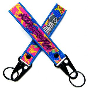 Wholesale Embroidery Nylon Fashion Colorful Cool Design Keytag High Quality <b>Polyester</b> Custom <b>Lanyard</b> Woven Keychain - Product Image 3