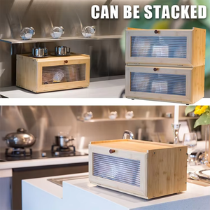 Kacamata serbaguna kotak penyimpanan roti bambu untuk meja dapur tempat sampah roti - Product Image 6