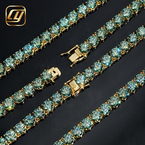 Cadena de tenis de lujo chapada en oro de plata 925 con moissanita de 6.5MM, corte brillante y engaste de garra, estilo hip hop, collar de aniversario - Product Image 3