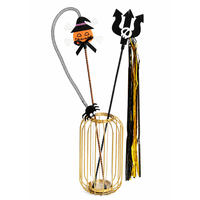 Lot de jouets baguette à chat pour Halloween avec citrouille, araignée, chauve-souris, cloche et pompons pour chats d'intérieur
