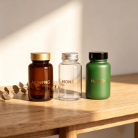 Flacon en verre transparent vert ambre de 60 ml, 120 ml, 500 ml avec bouchon à vis, flacon en verre pour produits pharmaceutiques et compléments alimentaires