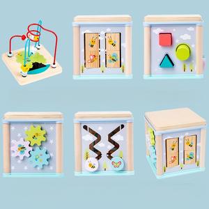 Giocattoli Montessori 5-in-1 Cubo di Attività in Legno Multifunzionale con Giochi di Avvolgimento Perline, Abbinamento Forme e Puzzle per Bambini - Product Image 3