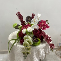 Bouquet de fleurs artificielles fait main pour mariage, centre de table, arrangement floral vert hydrangea et rose bordeaux, pour événements et fêtes, vente en gros