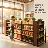 Étagère de présentation en acier et bois pour la vente au détail, rayonnage gondole robuste pour supermarché, présentoir pour épicerie