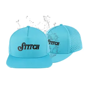 Marchio di qualità 6 pannello gorras logo personalizzato a tesa piatta prestazioni impermeabili hydro laser cut sport cappello da baseball cappellino snapback