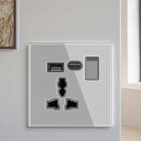 Delviz avec interrupteur de contrôle, panneau en verre cristal 13A prise électrique, 5V2A USB C Port Type-C prise USB murale universelle
