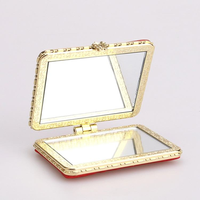 Miroir compact vintage en soie brodée de pivoines, miroir de poche double face portable, miroir cosmétique pour femmes, cadeau de maquillage