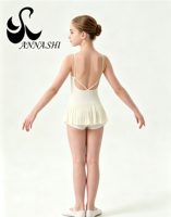 Tenue de danse classique à bretelles spaghetti Anna Shi, jupe plissée en mousseline, costume d'entraînement et de spectacle de ballet pour enfants
