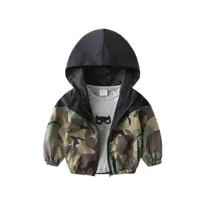 New Fashion Polyester Toddler Boys Trench Coats Hoodie Camo Jacket For Kids
