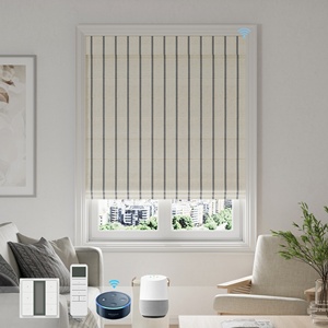 Tenda Romana a Strisce Francesi con Motore Elettrico e Telecomando, Tessuto Oscurante Morbido di Tipo Piatto - Product Image 1