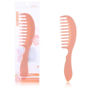 Lameila Private Label Thickened Handle Orange Hairdressing Comb Comfortable Hair Comb Plastic Detangling Wide Tooth Comb C315