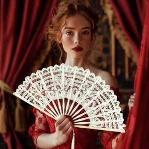 Éventails de luxe en dentelle pliante en bambou de 27cm pour la décoration de la mariée - Product Image 1