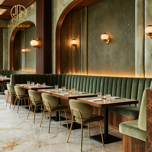 Conjunto de Muebles para Restaurante y Hotel Ron Group: Asientos Curvos en Forma de Media Luna, Mesa Cuadrada de Mármol, Sillas Tapizadas en Terciopelo - Product Image 1