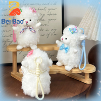 Porte-clés en peluche agneau blanc bouclé avec nœud décoratif et sangle en corde, en stock – Fabricant de peluches