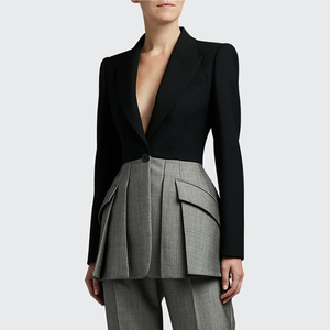 Personalizar las mujeres de lana Blazer trajes nueva moda botón espigua-peplum plisado tejido sólido antiarrugas bordado a mano - Product Image 2