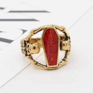 Anillo de Murciélago Vampiro Rojo Vintage Hip Hop, Anillos de Calavera de Acero Inoxidable Chapados en Oro para Hombre - Product Image 2