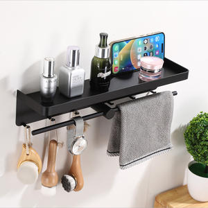 Étagère de <span class=keywords><strong>douche</strong></span> noire moderne avec crochets, étagère de rangement auto-adhésive pour salle de bain, support de rangement pour <span class=keywords><strong>douche</strong></span> - Product Image 1