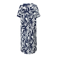 Faire mes vêtements personnalisé à manches courtes col en V été graphique blanc bleu partout bloc imprimé robe mi-longue tunique femmes