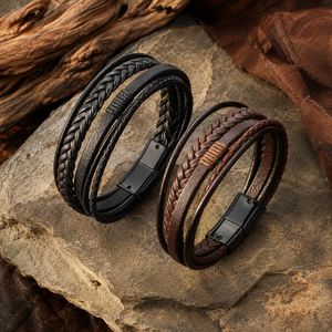 Custom Hot Selling Trendy Heart Charm <b>Bangles</b> Fashion Multi-Layer PU Leather Hand Woven Unisex Gift Wholesale Accessories - Product Image 1