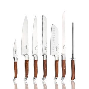 Ensemble de couteaux de cuisine en acier inoxydable de 10 pouces, couteau de chef, couteau à pain, couteau utilitaire, aiguiseur, manche en bois, écologique, passe au lave-vaisselle - Product Image 2