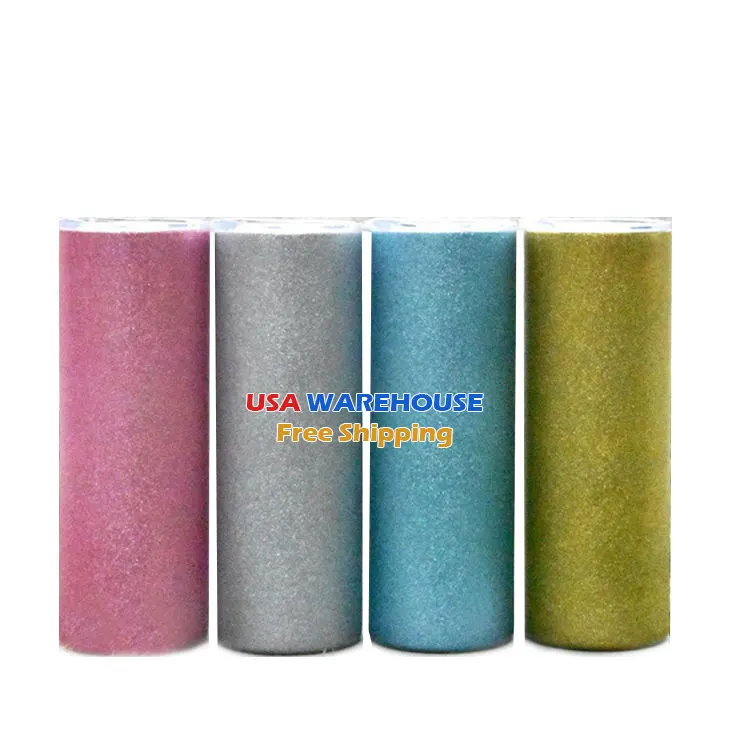 Tumbler Stainless Steel Bertekstur, Tumbler Sublimasi Glitter Kasar Pelangi Lurus Dinding Ganda 20Oz Gudang AS