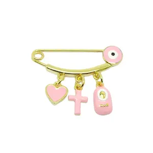 Factory wholesale enamel pink evil eye baby pins gold pin brooch for babys