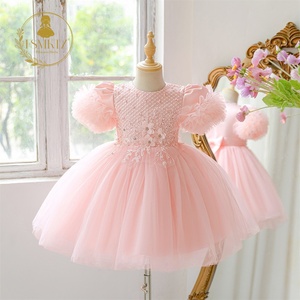 Abito Estivo da Principessa per Bambine, Maniche Corte, Orlo a Bolla, Fiocco all'Uncinetto, <span class=keywords><strong>Vestito</strong></span> da Cerimonia per Bambine - Product Image 3