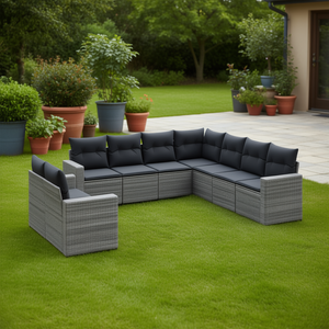 Ensemble de canapés de jardin en rotin gris moderne avec pieds réglables, mobilier d'extérieur 6 places, design contemporain - Product Image 2