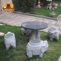 Sculpture de décoration d'éléphant en pierre naturelle de granit, ensemble de table et de chaises, banc de jardin, chaises d'extérieur