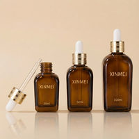 Flacon compte-gouttes carré en verre dépoli personnalisé de 10 ml, 20 ml, 30 ml, 50 ml, 100 ml avec bouchon à vis pour emballage cosmétique d'huiles essentielles et de sérums