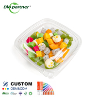 Verpakking van gerecycled PET-plastic met aangepast logo, manipulatiebeveiliging, voor detailhandel, voedselverpakking, wegwerpbaar, voor gesneden fruit, salade en delicatessen.