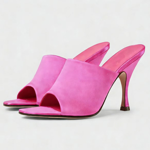 Mules à talons chaton hauts en satin pour femmes, grandes tailles 45, à bout ouvert, couleurs personnalisées, chaussures de cérémonie à coupe large - Product Image 1