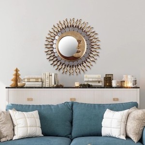 Miroir d'art déco en verre soleil et lune en bois acteur mural pour salon chambre à coucher salle de bain maison hôtel appartement décoration couloir - Product Image 1