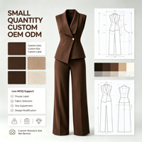 Ensemble décontracté deux pièces tendance pour femme : haut uni et pantalon large, idéal pour le bureau et le quotidien, avec taille élastique personnalisable (OEM/ODM)