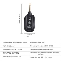 Système émetteur-récepteur audio sans fil A8 pour guitare électrique, basse, violon et guitare folk – Kit de transmission sans fil portable