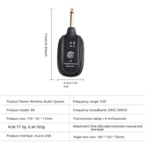 Sistema de Transmisor y Receptor de Audio Inalámbrico A8 para Guitarra Eléctrica, Bajo, Violín y Guitarra Acústica, Set de Transmisión Inalámbrica Portátil - Product Image 2
