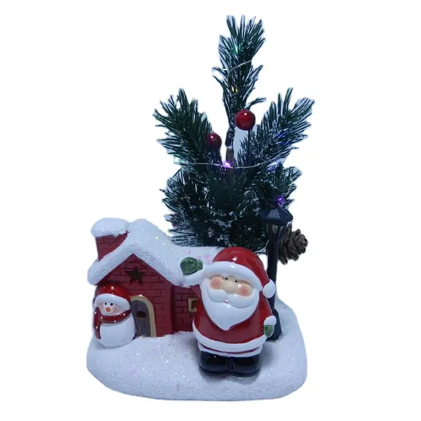 Toptan özel noel noel yeşil Led seramik Santa çelenk noel ağacı süs şerit dekor ile oturan