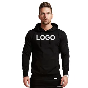 Pullover Kosong Logo Kustom Hoodie Katun Pria Hitam Polos Pakaian Olahraga untuk Gym Sweatshirt Jumper Besar Pria