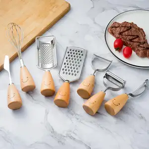 Cartoon wooden handle stainless steel mini whisky peeler grinder butter baking set small kitchen tools