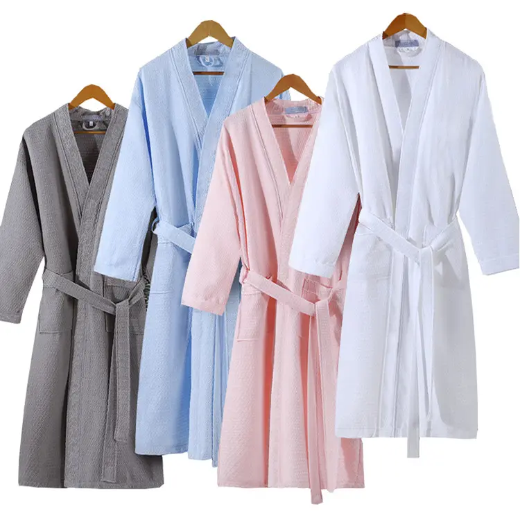 Kimono Waffle bata mujer/baño de hombres ducha batas bata de baño 100% algodón blanco waffle bata de baño