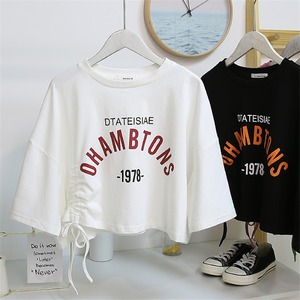 Camiseta Corta para Mujer, Diseño Único con Cordón, Estampado de Letras, Camisetas de Manga Corta - Product Image 1