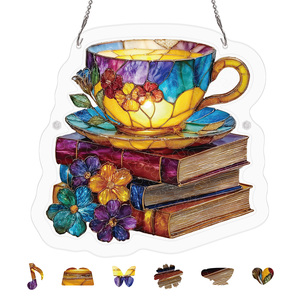 Atrapasueños Acrílico con Diseño de Taza de Té Radiant Bloom - Decoración para Ventana Estilo Vidrio Emplomado, Kit de Montaje DIY para Decoración del Hogar - Product Image 3