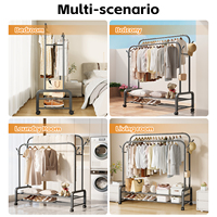Porte-manteau mobile personnalisable à double tringle avec étagères de rangement à double niveau, porte-vêtements multifonctionnel pour chambre à coucher