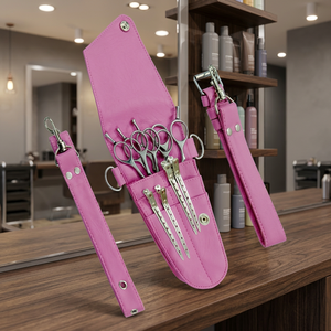 Estuche de cuero rosa para herramientas de peluquería con tijeras, peines y bolsa para cortapelos, para set de herramientas de barbero - Product Image 3