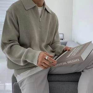 Pull tricoté anti-rides pour homme, nouveau style, décontracté, demi-zip, couleur unie, hiver, haute qualité - Product Image 1